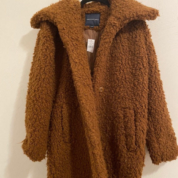 American Eagle 3/4 brown fuzzy coat - Picture 1 of 3